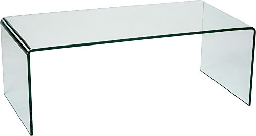 MODERN FURNITURE DIRECT Nova Designer Curved Glass Coffee Table, Modern Bent Glass Living Room Table, 12mm Thick Tempered Clear Glass, 110 x 55 cm, Transparent