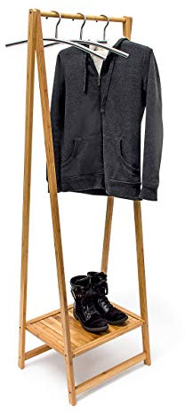 Relaxdays Kleiderständer Bambus, stabil, HxBxT:158,5x51,5x40,5cm, natur | mit Ablage für Schuhe, Garderobenständer
