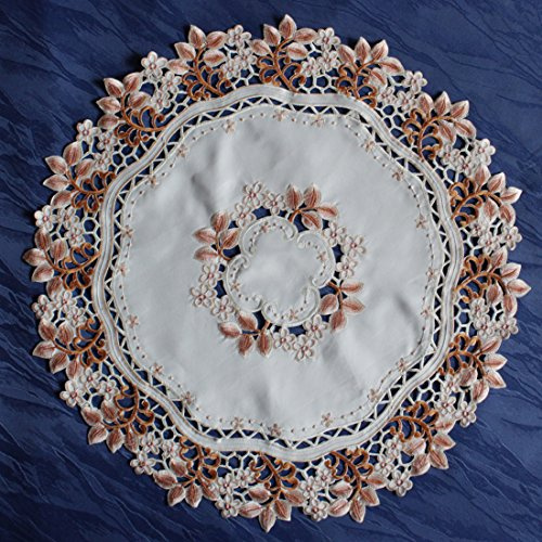 Tischdecke Tischläufer Mitteldecke Tisch-Deckchen Deko Braun-Creme Stickerei Größenwahl (60cm Rund)