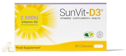 SunVit-D3 High Strength Vitamin D 2500iu Capsules - Cholecalciferol Vitamin D Capsules Support the Maintenance of Bone, Teeth, Muscle & Immune System | UK Made & GMP Approved - D3 Vitamins 28 Capsules