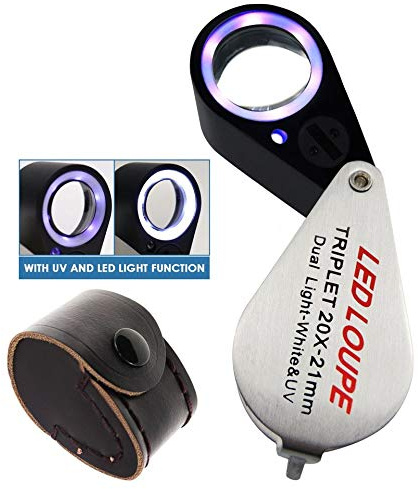 10x Faltbare und beleuchtete Lupe für Juweliere. 21mm UV und LED Licht für Steine Briefmarken Münzen Uhren Hobbys Antike Edelsteine
