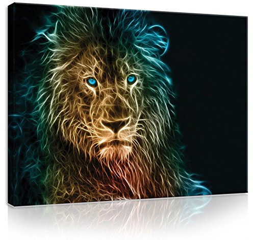 Forwall Leinwand Bilder 80x60 cm | Löwe Abstrakt Schwarz Tiere, Leinwandbilder, Bild auf leinwand, Format: 80x60 cm (BxH) - einteilig auf Canvas