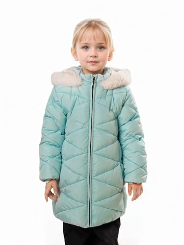 SOLOCOTE Manteaux d'hiver pour filles vestes légères à capuche doublées de sherpa chaudes épaisses imperméables coupe-vent en coton brillant vert 5-6 ans