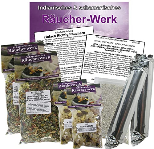 RÄUCHERWERK 9-TLG RÄUCHERSET DUFTENDE LIEBESRÄUCHERUNG für LIEBESMAGIE, LIEBESRITUAL & LIEBESZAUBER. Liebe, ROMANTIK, Treue. 4 x Räuchermischung, ZUBEHÖR, Anleitung. 81163-X4