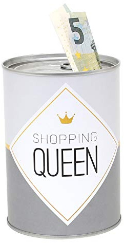Metall-Spardose - Konservendose-Design - Motiv: Shopping Queen - Ø 8,6 cm x H 12 cm