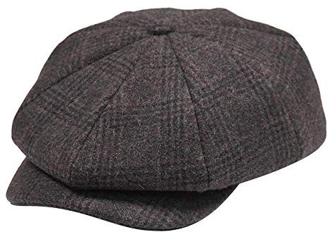 MINAKOLIFE Herren 8-teiliges Wollmischgewebe Newsboy Flache Cap Fischgrätenmuster Kariert in klassischem Design - Braun - M/L (57/59 cm)