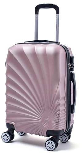 R.Leone Valigia da 1 pezzo Fino a Set 4 Trolley Rigido grande, medio, bagaglio a mano adatto Ryanair 55x40x20cm e beauty case 8 ruote in ABS 2092 (Rose gold, S Bagaglio a mano)