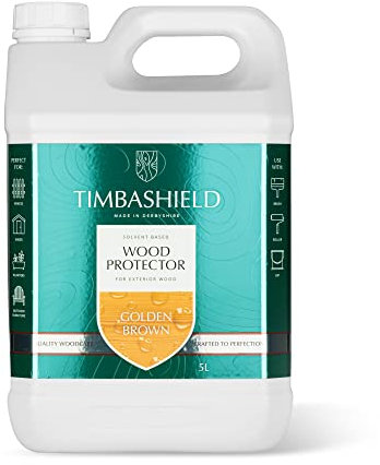 Timbashield - Solvent Based Wood Protector - Golden Brown - 5L - Wood Stain & Waterproof Protection - Protection from Dry-Film Fungal Growth - Treatment for Sheds, Fences & General Garden Furniture