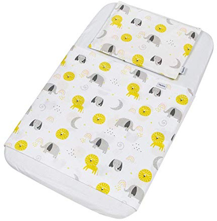 FlyIdeas Spannbettlaken für Beistellbett 90x55 cm, 3 STK - 100% Zertif. Baumwolle 2 Spannbettlaken + 1 Matratzenschoner Wasserdicht für alle Babybettchen 50x90 / 60x90 / 40x90 / 45x90 etc.