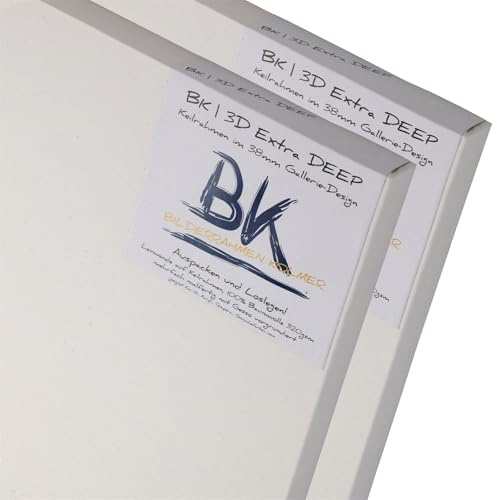 2X BK extra DEEP KEILRAHMEN 50x50cm | Leinwände auf Keilrahmen 50x50 cm | extra hohe Keilrahmen mit Leinwandtuch, quadratische malfertige bespannte Keilrahmen zum Malen