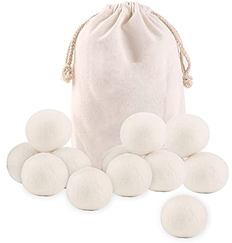 Tumble Dryer Balls for Laundry Balls, Wool Laundry Balls for Laundry UK Down Coats, Fresh Washing Machine Egg Balls, Premium Reusable Anti Static Softener Wrinkle Remover Eco-friendly (12pc, White)