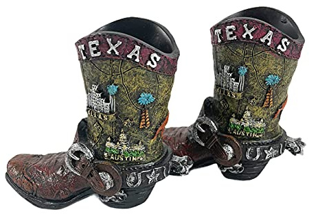 Urbalabs Western Cowboy Boot Texas Flag Toothpick Holder Vase Distressed Decorative Cowboy Boots with Spurs Home Office Rustic Decor Country Living Pen Holder for Desk (Great State 2 Pack)
