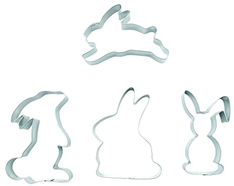 BekkiB 8807244-4er Set Osterhasen - Keksausstecher aus Edelstahl - Ausstecher in Hasen-Form - Tassenkeks