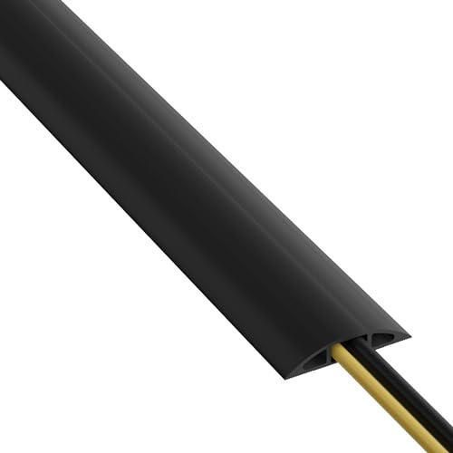 D-Line 30ft Floor Cord Cover, Floor Cable Protector, Extension Cord Cover, Protect Wires & Prevent Cable Trips, Cable Management Solution - Cord Cavity = 0.63 (W) x 0.31 (H) - Black