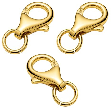 My-Bead Karabinerverschlüsse 13mm (16mm) 925 Silber vergoldet 18K Schmuckverschlüsse für Ketten Armbänder Colliers Ersatz & Reparatur Karabinerhaken DIY (3 Stück)