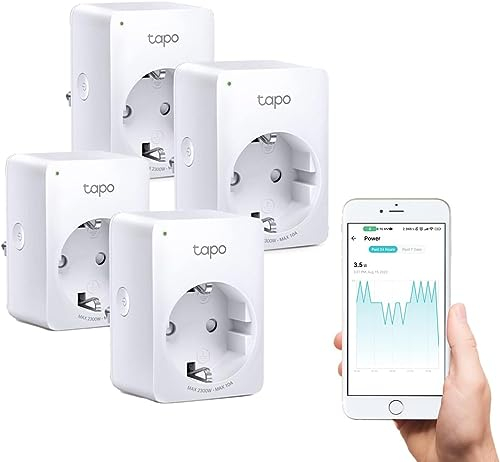 Tapo P110 (4 paquetes) – Mini enchufe inteligente Wi-Fi (con monitoreo de energía), programación encendido/apagado, ahorro de energía, compatible con Alexa y Google Home