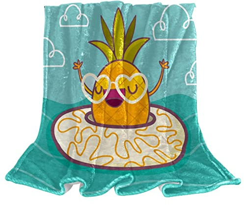 Fleece-Überwurfdecke, lustige Ananas-Komosus mit Rettungsring, für Couch, leicht, Plüsch, flauschig
