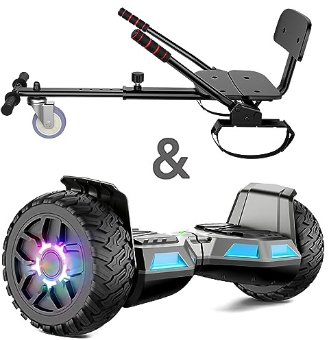 SISIGAD 8.5 Hoverboard with Seat, Offroad All Terrain Balancing Scooter mit Bluetooth-Lautsprechern und LED-Leuchten, Kinder Teenager, Gun