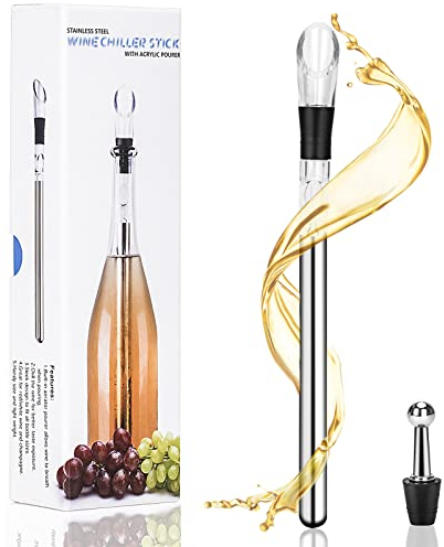 Weinkühler Set, Edelstahl Weinkühlstab mit Ausgießer, Flaschenkühler Weinkühler Stab Sektkühler, Weinzubehör Set für Weißwein & Rotwein, Geschenk für Weinliebhaber