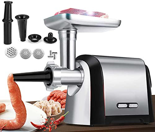 Samnuerly Heavy Duty Meat Grinder, Sausage Stuffer Machine, Power Max 3200W, Stainless Steel, with Cutting Plates/Sausage Attachment, for Meat