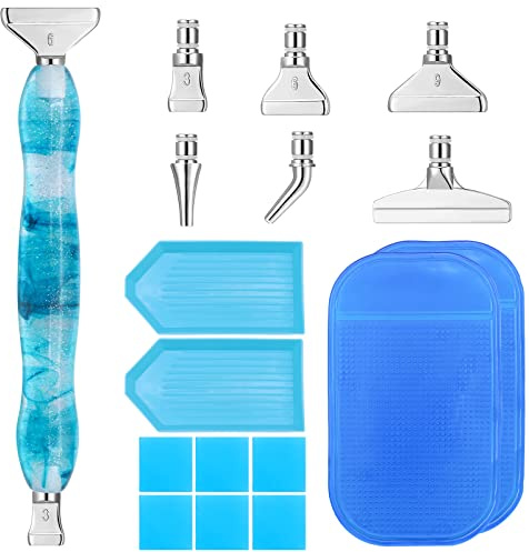 17 Pcs Diamond Painting Pens Kits, SPOKKI Diamond Painting 5D Accessories, Diamond Art Pens for DIY Crafts Painting Cross-Stitch Nail Art (Blue)