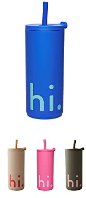 Design Letters Kaffeebecher 500 Ml | Trinkbecher mit Deckel und Strohhalm | Geschenk für Valentinstag ihn, Geschenk für Valentinstag sie | Kaffeebecher to go BPA/BPS frei, Wiederverwendbar, Kobaltblau