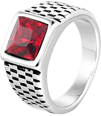 HIJONES Herren Edelstahl Stein Ring Quadrat Edelstein Pinky Finger Ringe mit Kristall Statement Schmuck