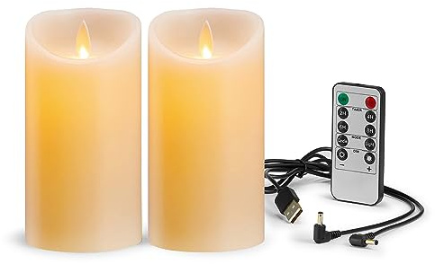 Koelaa LED-Kerzen, wiederaufladbar, flammenlose Kerze mit Fernbedienung, Ladekerze mit USB-Kabel, Bougie mit Timer für Weihnachten, Halloween, Festivals, Dekoration, 7,5 x 15 cm, 2 Stück