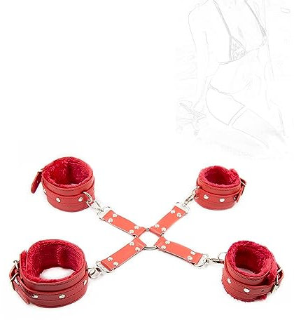 JINGHUA3 BDSM Handschellen Handfesseln Und Fußfesseln Bondage Set SM Fetisch Rollenspiele Erotische Bondageset SM Bondage Sexspielzeug Extrem Sex Toys Für Frauen Und Männer Paare (Rot)