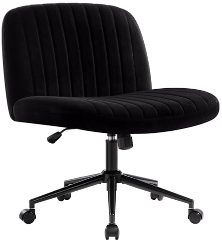 IWMH Bürostuhl ohne Armlehnen,Höhenverstellbar Drehstuhl mit Rollen,Schreibtischstuhl mit Stoffpolsterung,Lesesessel mit breiterem Kissen zum Sitzen im Schneidersitz (Schwarz mit Rollen)