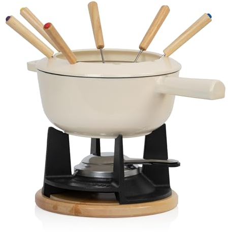 Mahlzeit Juego de Fondue de Hierro Fundido | 6 Personas | 2 litros | Set de Fondue 13 Piezas con Quemador y Tenedores | Set para Fondue de Queso, Set de Fondue de Carne, Set para Fondue de Chocolate