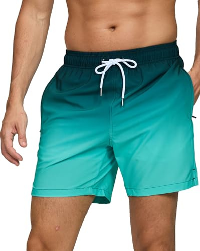 Decorie Bañador Hombre Secado Rápido Traje de Baño Hombre Bañador Corto con Forro de Malla y Bolsillos (Verde,XL)