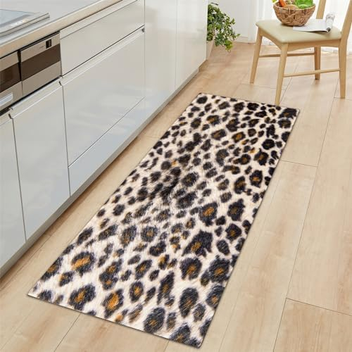 Küchenläufer 60x150cm rutschfest Teppich, Dunkel Küchenteppich Waschbar, Tierleopardenmuster Hochwertige Küchenmatten, Teppich Läufer für Küche, Terrasse & Wohnraum