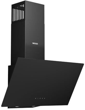 Wiggo Köksfläkt 60 cm – huvudfri design av äkta glas, konvektion/frånluft, 300 m³/h, LED-pekskärm, 3 hastigheter, inklusive fettfilter och 2 kolfilter, glasfront (svart – 1 glas)