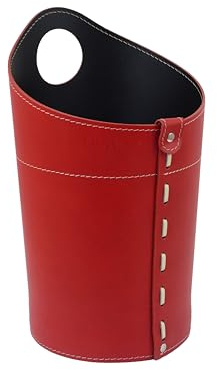 LIMAC Design AMBROGIO Corbeille à papier Bureau, Poubelle en cuir, Corbeilles pour Hotel, Chambre, Rangement design, Panier à cartes, produit en Italie. (Rouge)