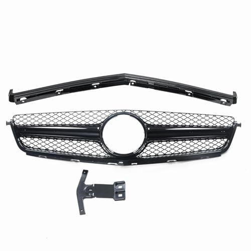 Front Kühlergrill Für Mercedes Für Benz W204 Für C-Klasse C63 Für AMG 2008-2011 Mit Rahmen Trim Auto Stoßstange Haube Mesh Front Grille Grill Nebelscheinwerfer Gitter(Color:Schwarz)