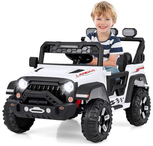 COSTWAY Elektroauto, 12V Auto Elektrisch mit 2,4G Fernbedienung, USB, Licht & Musik, 1-5 km/h Kinderauto für Kinder ab 3 Jahre (Weiß)