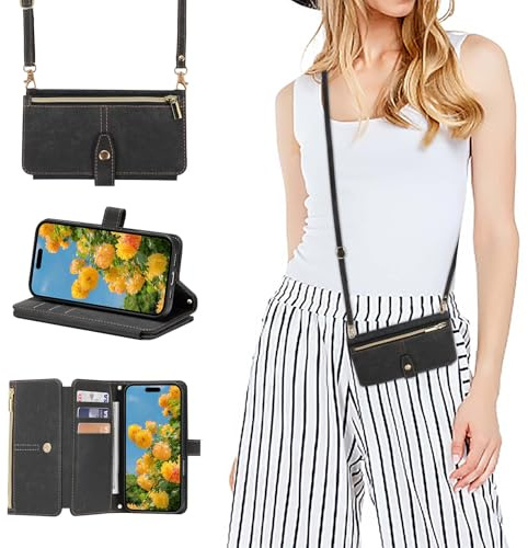 ZCDAYE Case for iPhone 16 Pro Max, Premium Leather Wallet Phone Cover with Long Lanyard Holster Flip Cases for iPhone 16 Pro Max (6.9 inch), Black