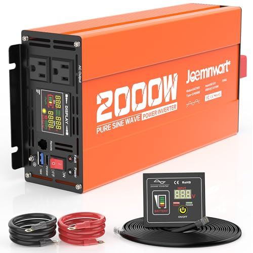 Joemnwart 2000W Pure Sine Wave Power Inverter 12V DC to 110V AC Converter for RV Truck Off-Grid Solar Inverter with 2 Quick Charging USB Ports,Dual AC Outlets,LCD Display and Remote Control