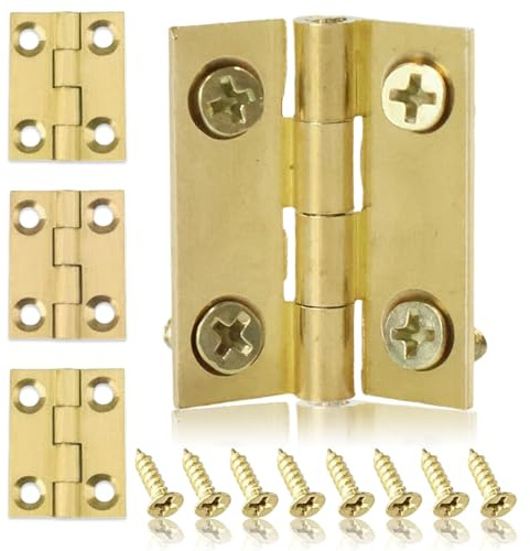 TuseRxln Lot de 4 petites charnières en cuivre pour bois, avec vis de fixation de charnière, charnières pliables en laiton, charnières de porte pour travaux manuels, maison de poupée, porte, armoire