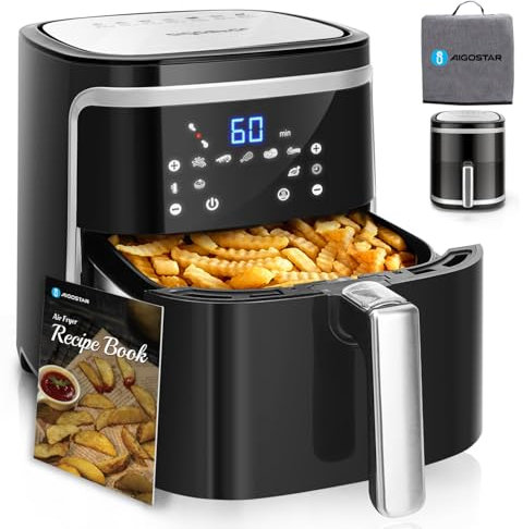 Aigostar - XXL-Luftfritteuse mit Staubschutz, 7 l Air Fryer, 1900 W und Warmhaltefunktion, Rezeptbuch im Lieferumfang enthalten, LED-Touch-Panel, doppelte Verwendung: mit Korb oder Schublade