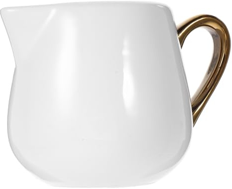 IMIKEYA Jarra De Leche Estilo Occidental Grande De Cerámica Blanca, Mango Aislante y Boca Ancha, Multifuncional Para Leche y Salsa, Adecuado Para Uso Diario Cocina, 1 Unidad