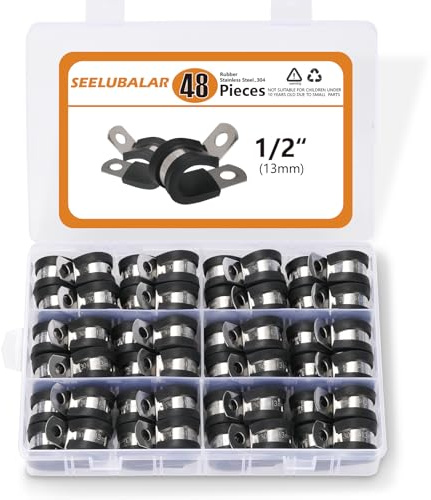 1/2 Inch (13mm) Cable Clamps, 48 Pack Stainless Steel with Rubber Cushion, Insulated Clamps for Hose, Wire, Tube, Pipe and Cord Management