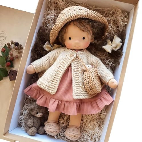 Puppen für Kleinkinder, Stoffpuppe mit Geschenkbox 11x2x5 Ragdoll mit Hut, Tasche, Schuhen und mehr Dekoration Süßes ausgestopfte Babypuppenspielzeug für Babys & Kleinkinder ideale Weihnachtsgeburtst