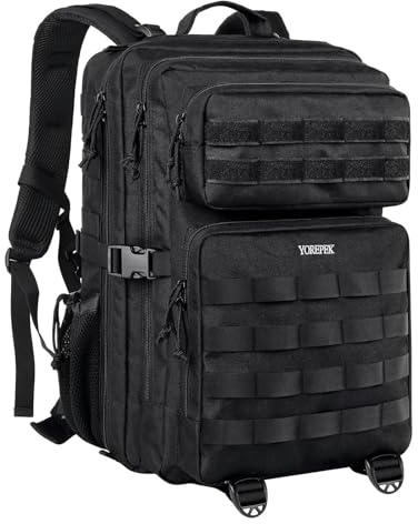 YOREPEK Zaino Militare Tattico 50 Litri, Impermeabile Zaino Grande con Sistema Molle, Multitasche Zaini Multifunzione per Lungo Viaggio, All'aperto Trekking, Palestra, Escursionismo, Campeggio, Nero