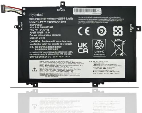 FlyZythrol L17C3P52 laptop battery Compatible With Lenovo ThinkPad L480 | L490 L580 L590 L14 L15 Gen 1 Gen 2 Series L17M3P53 L17M3P54 L17L3P52 01AV463 01AV464 01AV465 01AV466 SB10K97610 SB10K97611