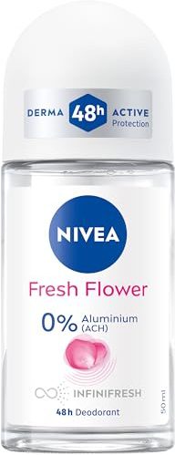 NIVEA Fresh Flower Deo Roll-On, Deoroller ohne Aluminium mit blumigem Duft, antibaktierielles Deodorant ohne Ethylalkohol für 48h Schutz (50 ml)