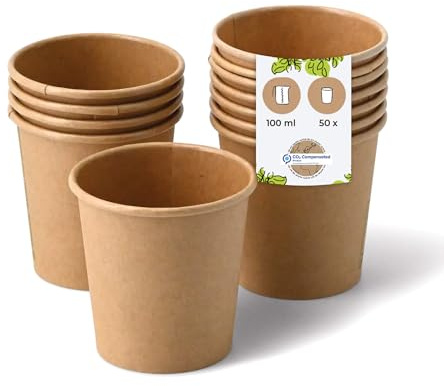 BIOZOYG Pappbecher 50 Stück 100 ml / 4 oz, Ø 62 mm, braun - Becher für Heißgetränke - Kaffeebecher to go aus Pappe - Einwegbecher, Alternative zu Styroporbecher