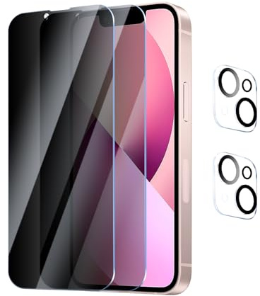 YUXINDZ 2 Pack Privacy Screen Protector for iPhone 13 Mini with 2 Pack Camera Lens Protector, Anti-Spy Tempered Glass Film Anti-Scratch, 9H Hardness