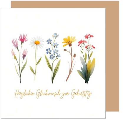 Edition Seidel Premium quadratische Geburtstagskarte mit Umschlag. Glückwunschkarte zum Geburtstag Karte Geburtstag Blumen Herzlichen Glückwunsch (GQ493 SW025)